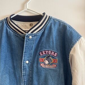 Vintage Eeyore Denim Varsity Jacket with Cream Sleeves